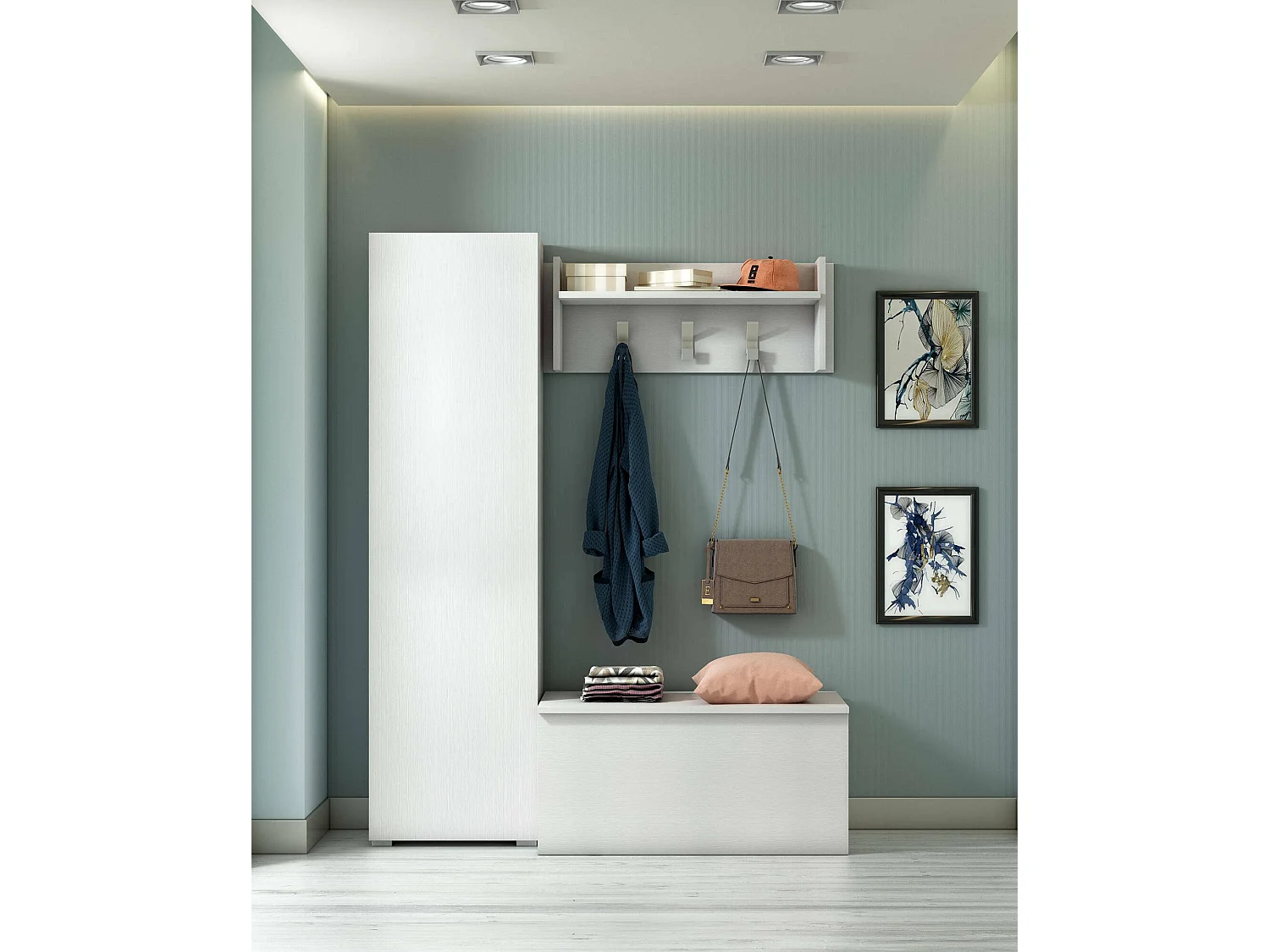 Armadio multiuso Fiordaliso, Mobile lineare a 1 Anta e 7 ripiani, Colonna da ingresso o bagno, Scarpiera moderna, 100% Made in Italy, 50x30h182 cm, Bianco