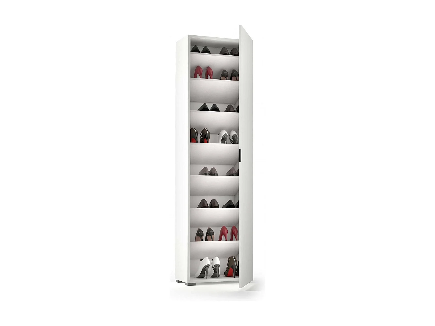 Mehrzweckschrank Fiordaliso, Linearschrank mit 1 Tür und 7 Einlegeböden, Eingangs - oder Badezimmersäule, Modernes Schuhregal, 100%  Italy, 50x30h182 cm, WeiÃŸ