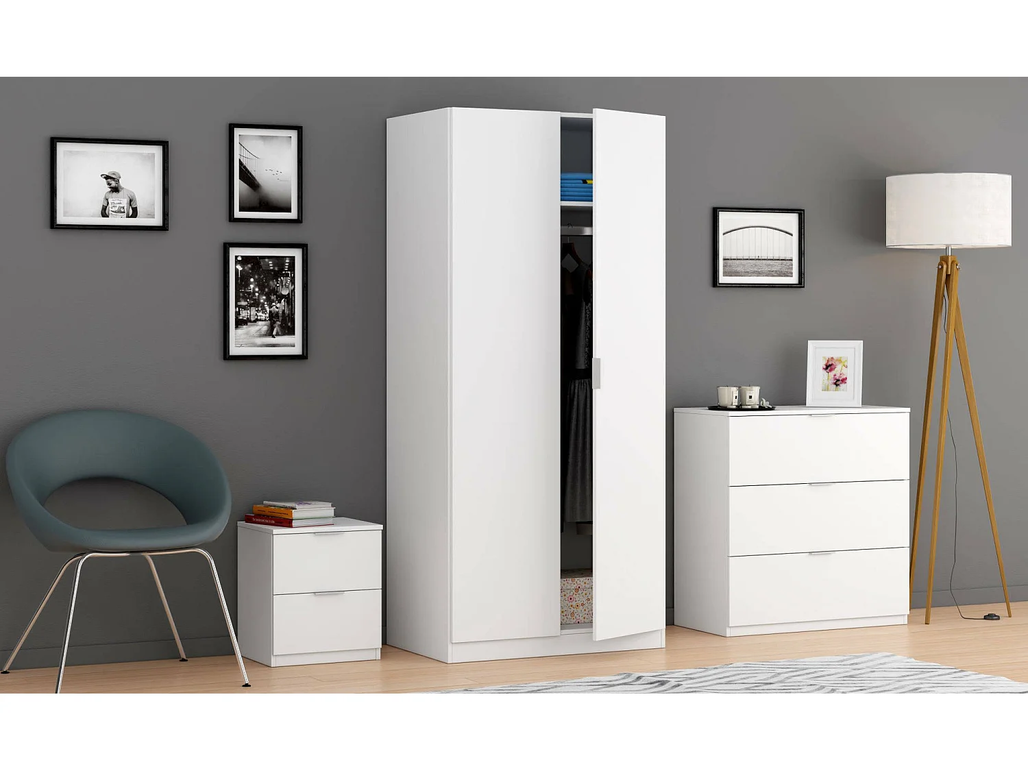 Dmora Guardaroba 2 Ante 52x180h cm Bianco Appendiabiti 2 Ante, Armadio Camera da Letto 2 Vani