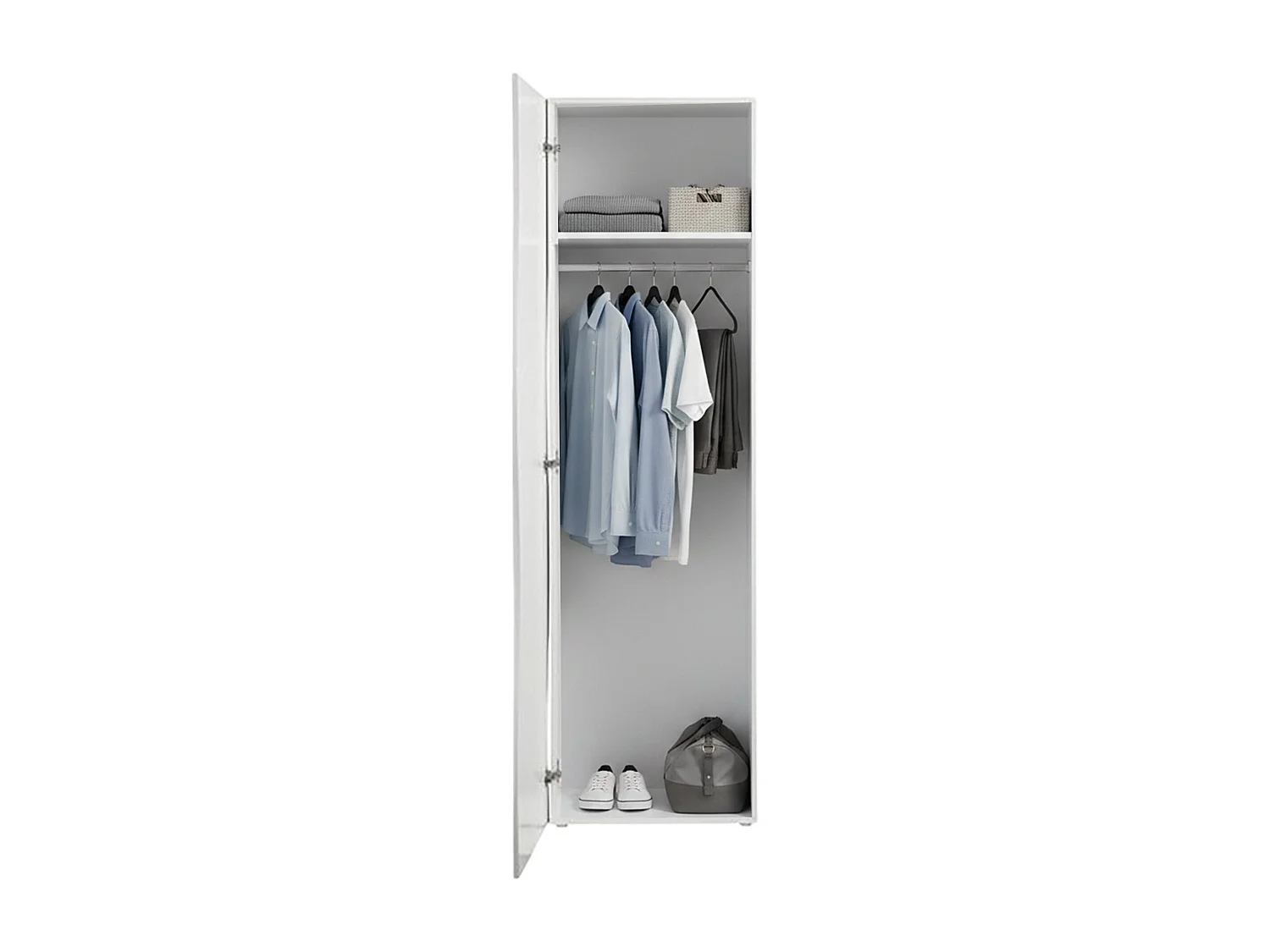 Lorenzo Armario de 1 puerta, Zapatero con 1 puerta y 1 estante, Armario multifuncional, 100% Made in Italy, 63x40h187 cm, Blanco brillo