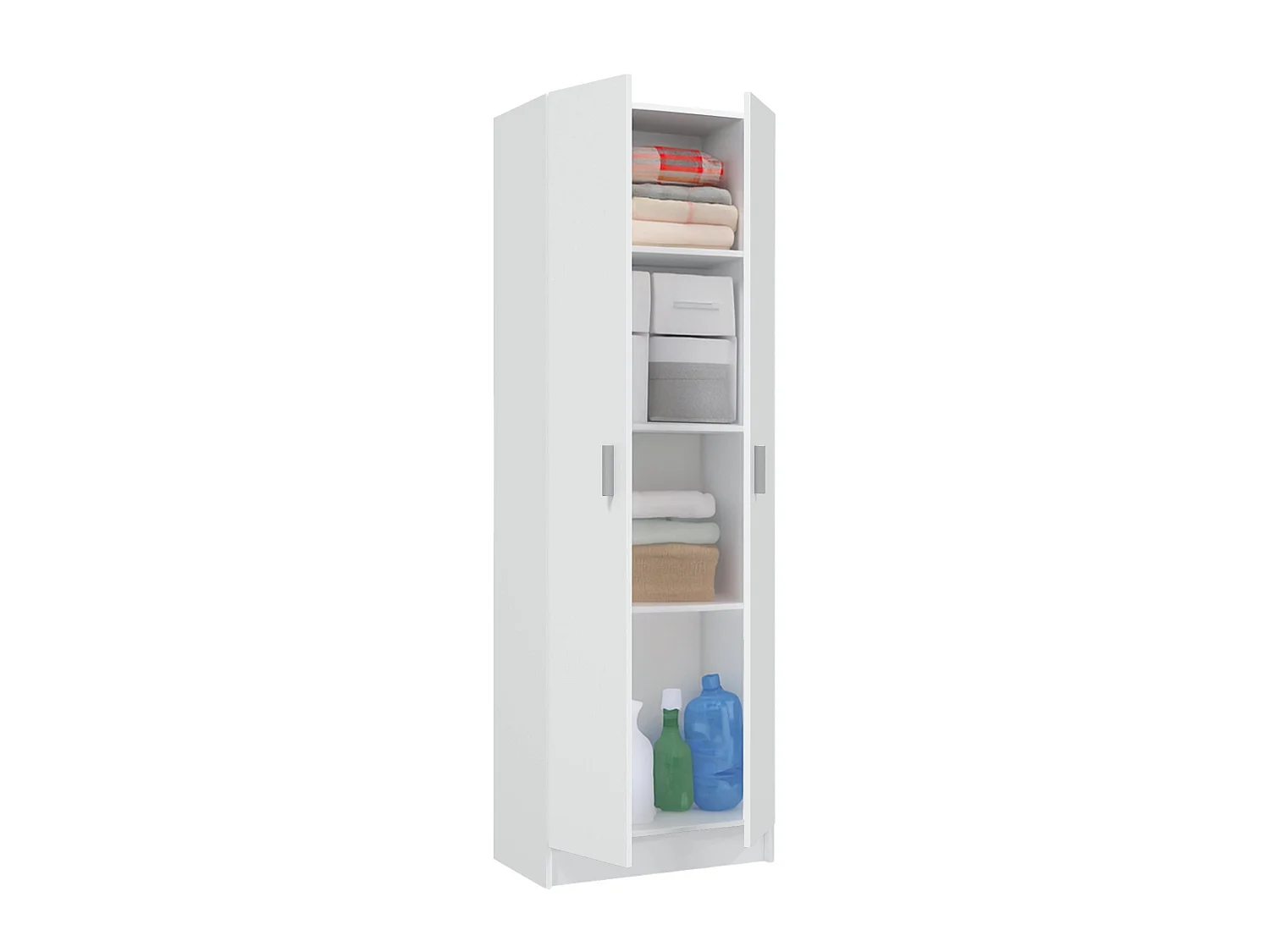 Dmora Armadio Multiuso 2 Ante 37x180h cm Bianco 2 Ante 4 Vani, Apertura Battente