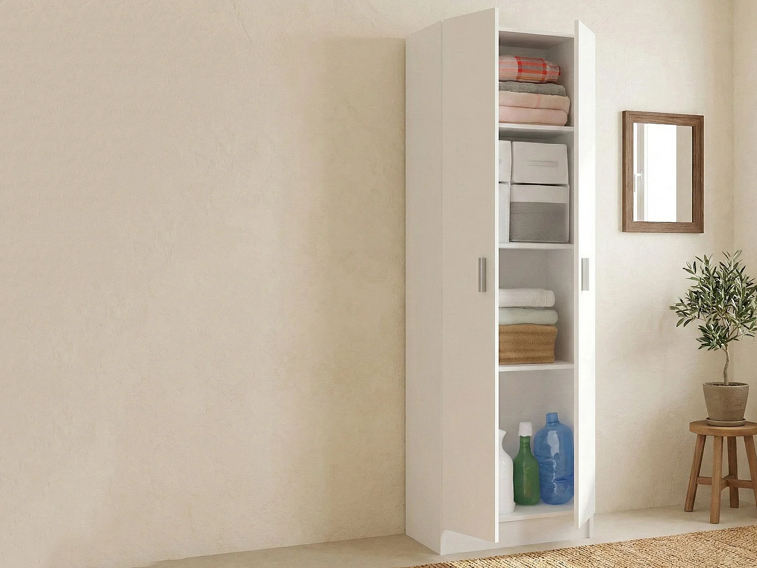 Dmora Armadio Multiuso 2 Ante 37x180h cm Bianco 2 Ante 4 Vani, Apertura Battente