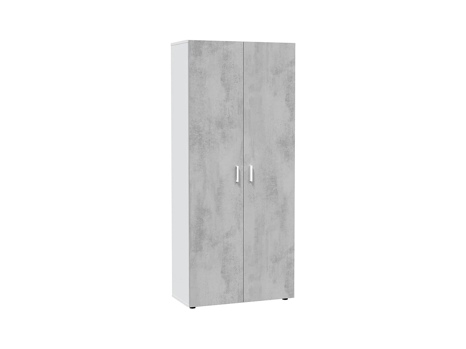 Armoire polyvalente Irvine, Armoire auxiliaire avec 2 portes et 3 étagères, Armoire à balais, 80x37h182 cm, Ciment et Blanc