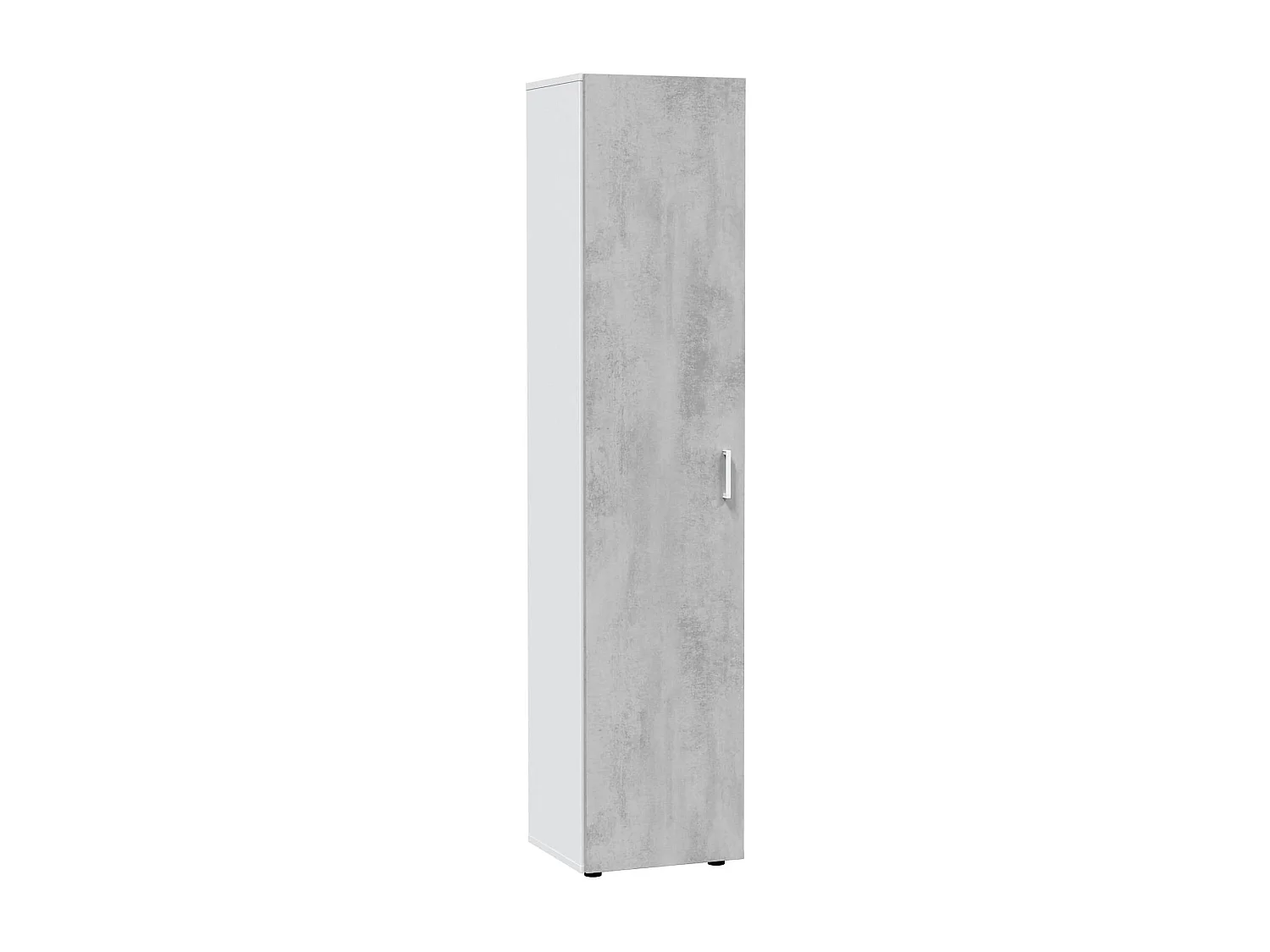 Roupeiro multiusos Reno, Armário auxiliar com 1 porta e 3 prateleiras, Roupeiro moderno, Armário coluna alta, 41x37h182 cm, Cimento e Branco