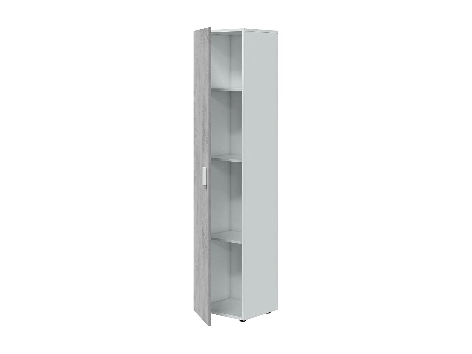 Roupeiro multiusos Reno, Armário auxiliar com 1 porta e 3 prateleiras, Roupeiro moderno, Armário coluna alta, 41x37h182 cm, Cimento e Branco