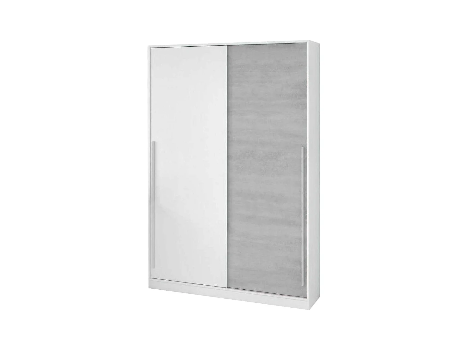 Downey kledingkast, slaapkamerkast met 2 schuifdeuren, kast met kledingroede en 3 planken, 120x50h200 cm, cement en wit