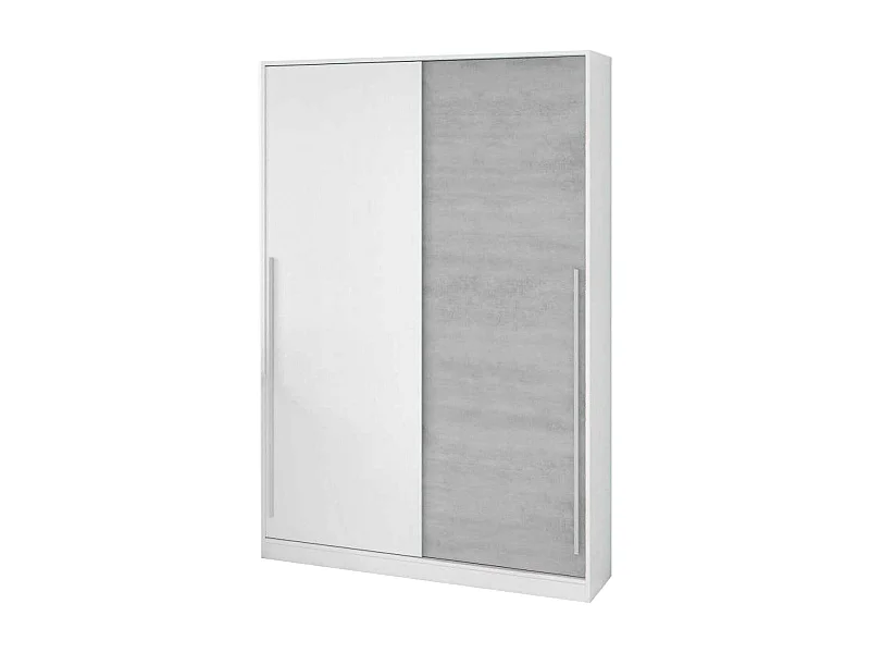 Guardaroba Downey, Armadio per camera da letto a 2 ante scorrevoli, Mobile con barra appendiabiti e 3 ripiani, 120x50h200 cm, Cemento e Bianco