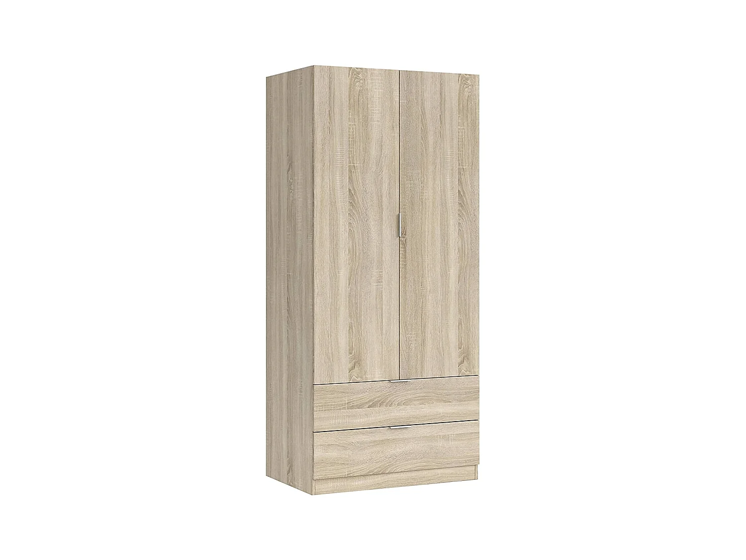 Armoire Burbank, Armoire de chambre avec 2 portes et 2 tiroirs, Meubles de chambre avec penderie, 81x52h180 cm, Chêne