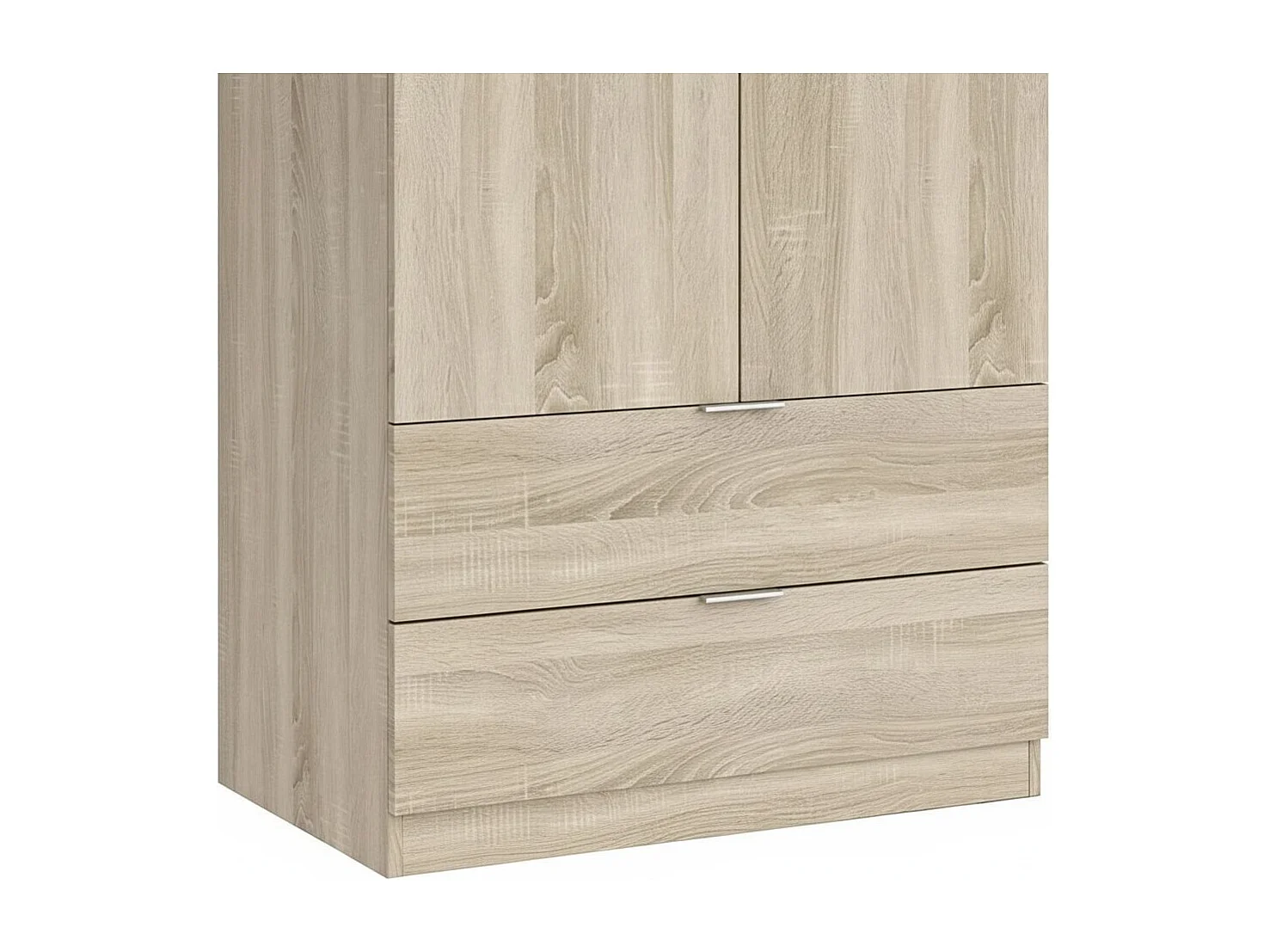 Armário Burbank, guarda-roupa de quarto com 2 portas e 2 gavetas, móveis de quarto com barra suspensa, 81x52h180 cm, carvalho