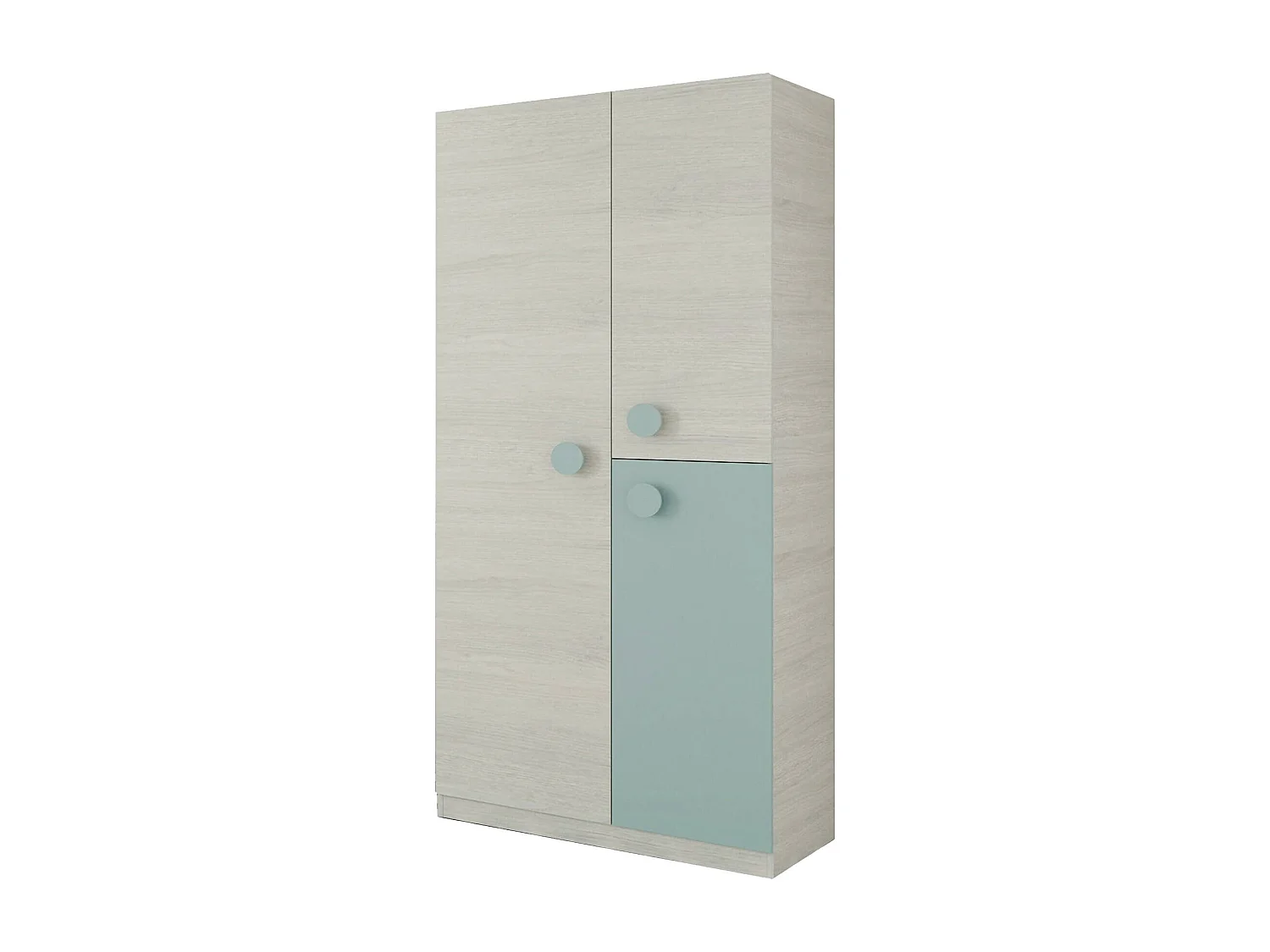Armoire Manchester, Armoire pour chambre d'enfant, Armoire avec 3 portes et 3 étagères avec tringle à vêtements, 90x52h200 cm, Gris et Vert Aqua