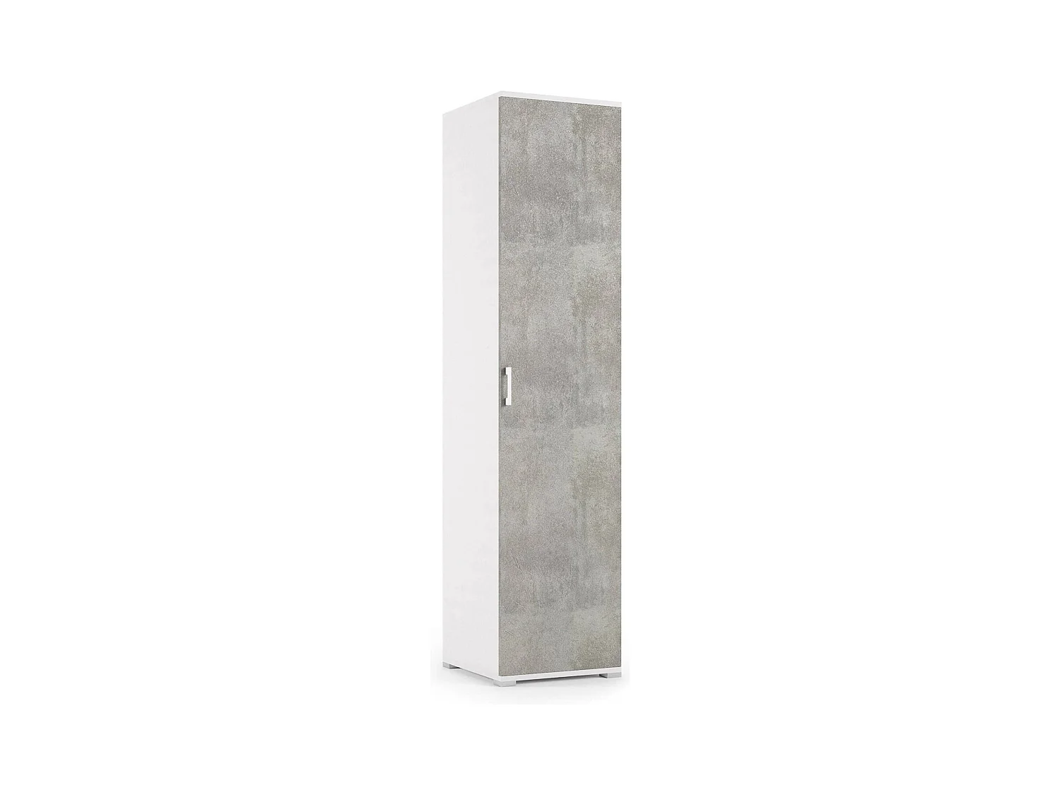 Armadio multiuso Aquilegia, Mobile lineare a 1 Anta battenti e 4 ripiani regolabili, Mobile a colonna per bagno, 100% Made in Italy, 45x45h195 cm, Cemento e Bianco