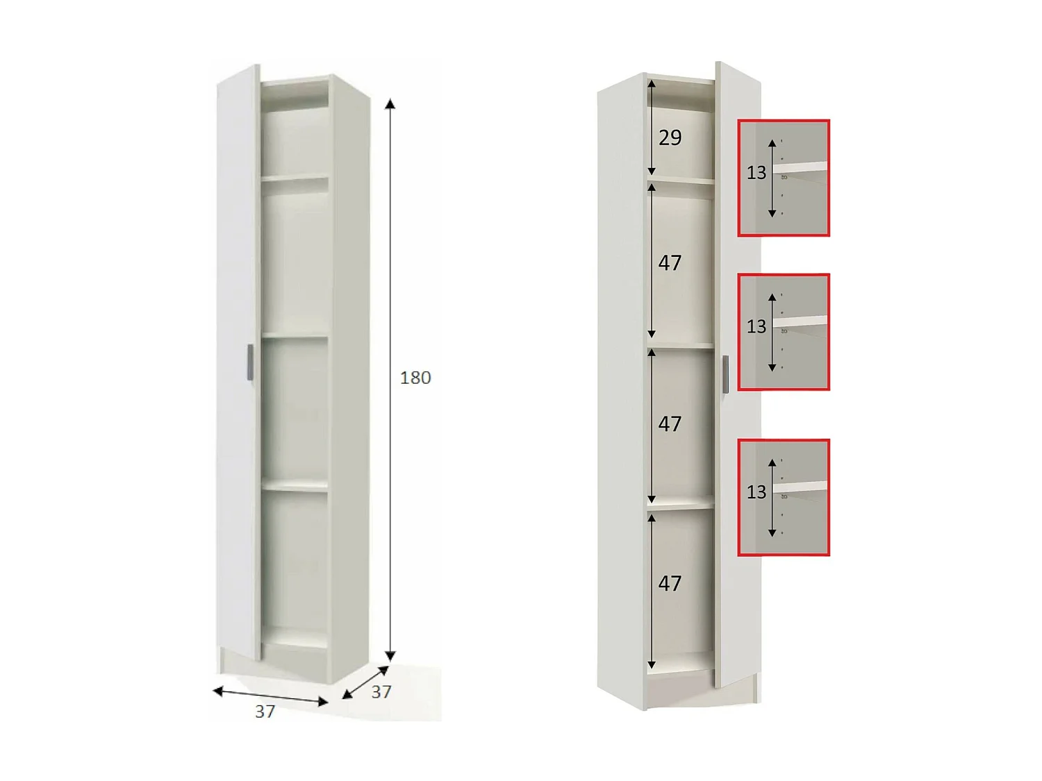 Armoire polyvalente Clearwater, Armoire auxiliaire avec 1 porte, Armoire à chaussures avec étagères, Étagère à chaussures verticale, 37x37h180 cm, Blanc