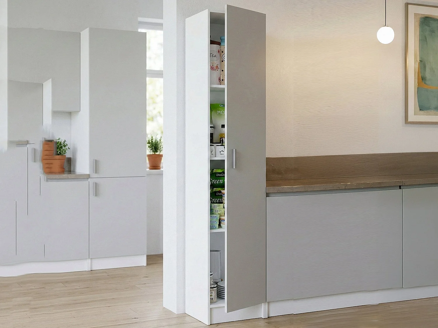 Armoire polyvalente Clearwater, Armoire auxiliaire avec 1 porte, Armoire à chaussures avec étagères, Étagère à chaussures vertical\, 37x37h180 cm, Blanc