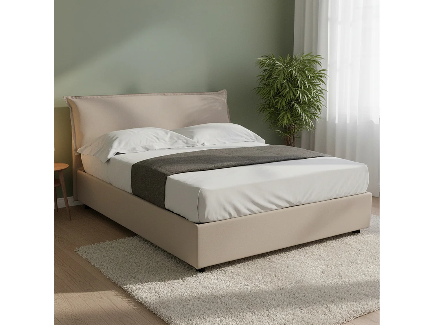 Talamo Italië Tweepersoonsbed Clodovea Grijs Tortora Met Matras, Afneembare Hoes, Opslagruimte Made in Italy