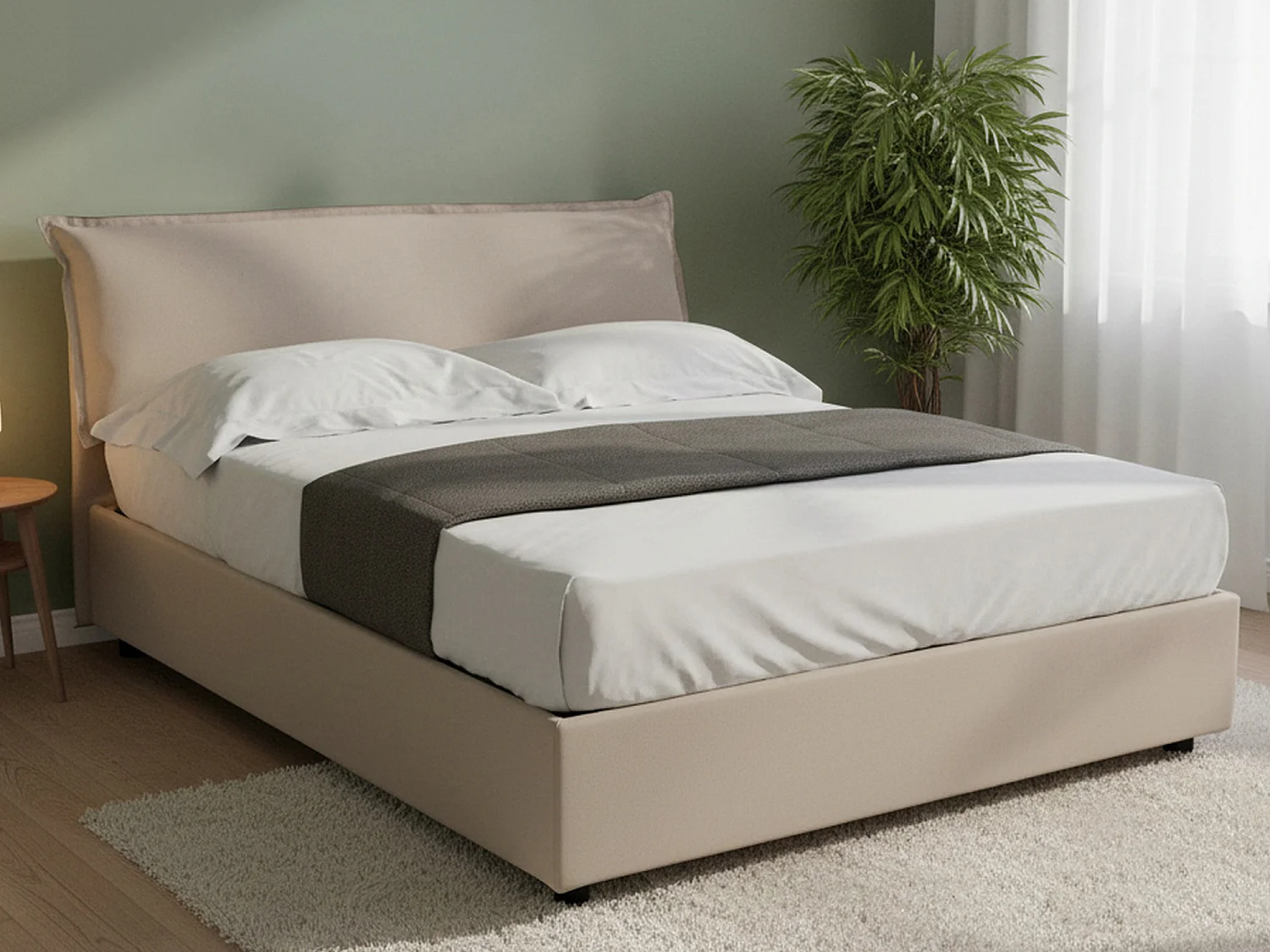 Talamo Italië Tweepersoonsbed Clodovea Grijs Tortora Met Matras, Afneembare Hoes, Opslagruimte Made in Italy