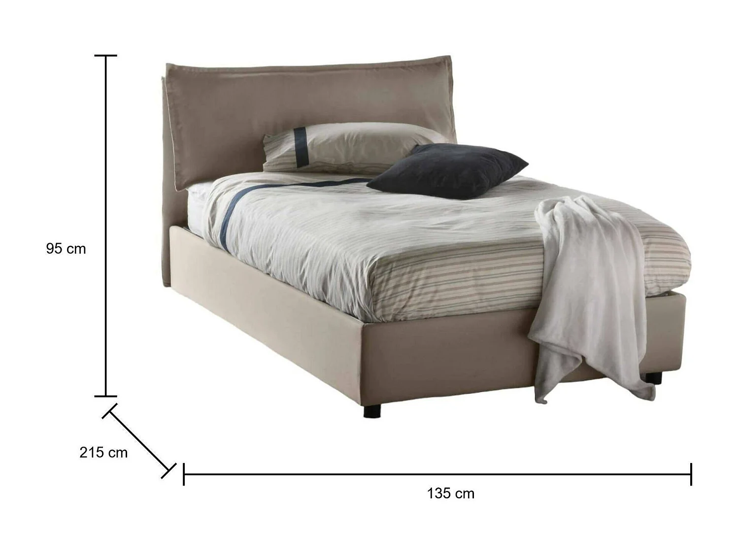 Letto piazza e mezza Claudia, Letto contenitore con rivestimento in tessuto, 100% Made in Italy, Apertura frontale, adatto per materasso Cm 120x200, Tortora