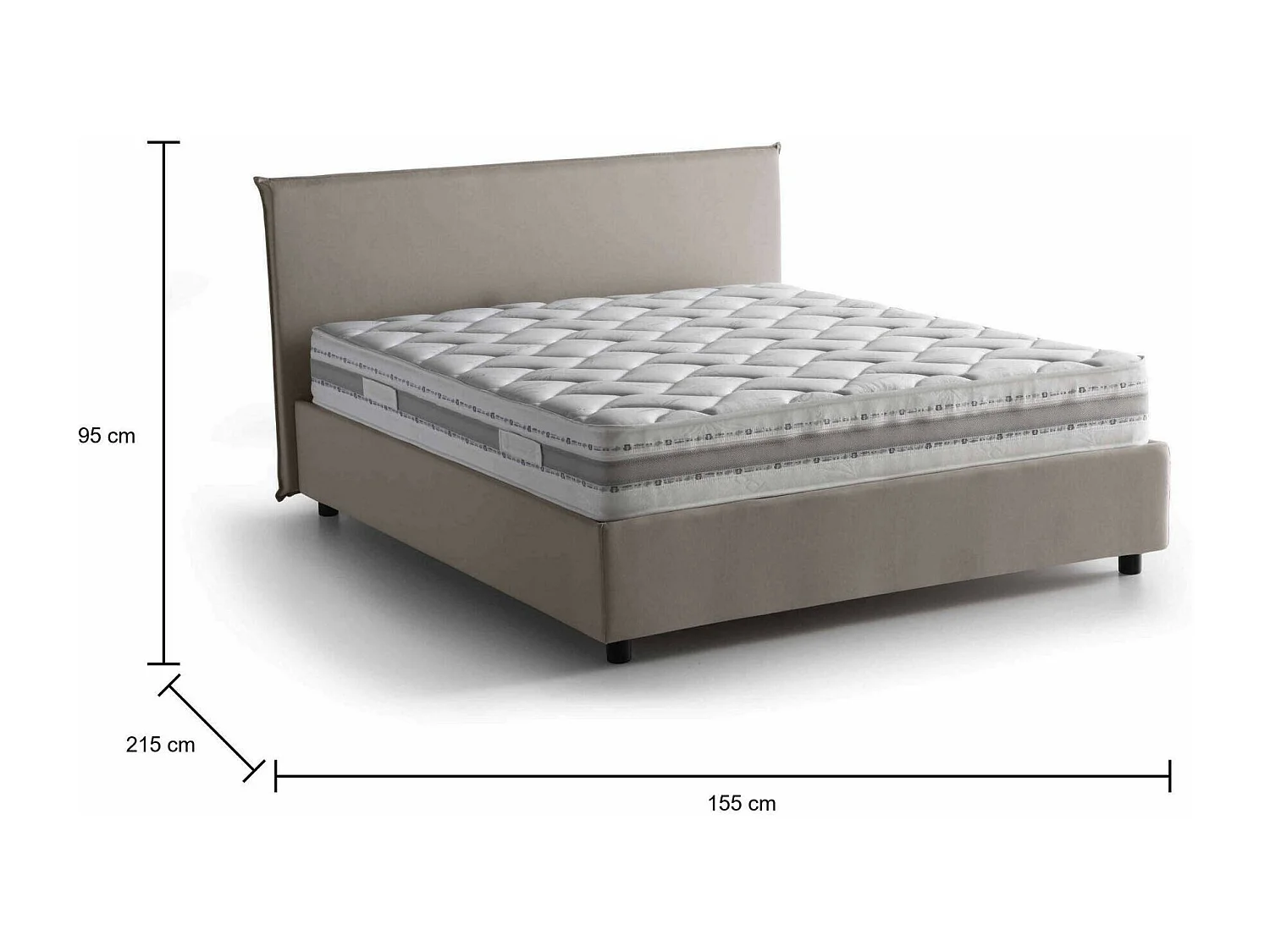 Talamo Italia Frans Bed Bernadette Grijs Taupe Inclusief Matras, Afneembare Bekleding, Opbergruimte Made in Italy