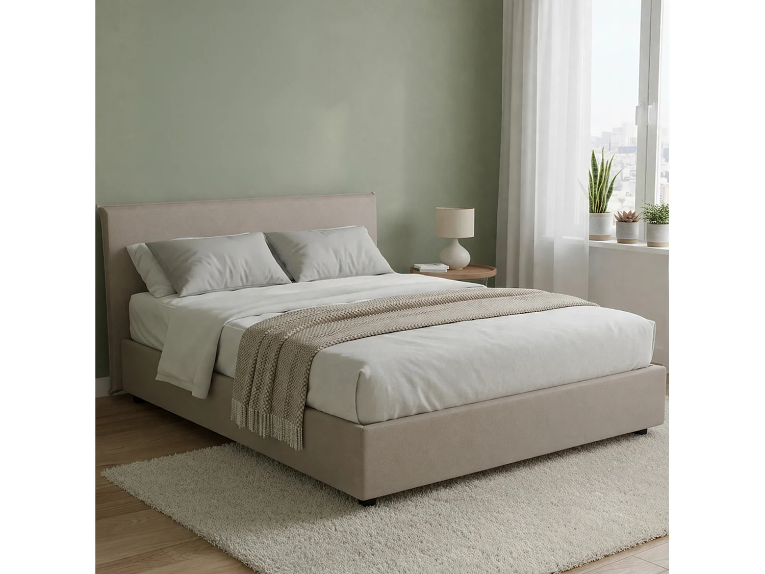 Talamo Italia Frans Bed Bernadette Grijs Taupe Inclusief Matras, Afneembare Bekleding, Opbergruimte Made in Italy