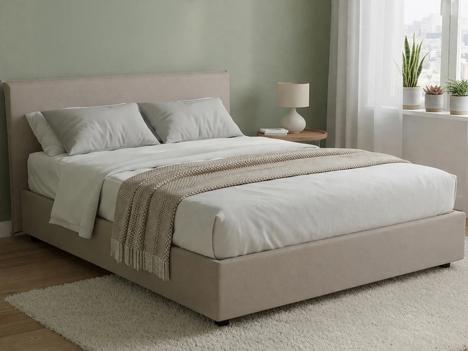 Talamo Italia Frans Bed Bernadette Grijs Taupe Inclusief Matras, Afneembare Bekleding, Opbergruimte Made in Italy