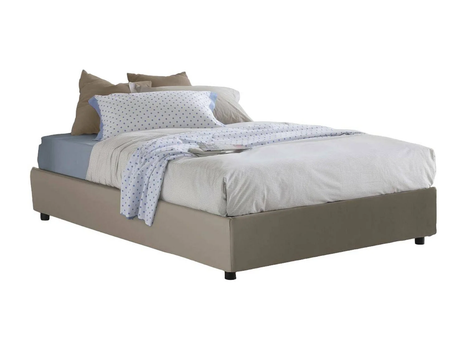 Letto piazza e mezza Martina, Letto contenitore con rivestimento in ecopelle, 100% Made in Italy, Apertura frontale, adatto per materasso Cm 120x200, Tortora