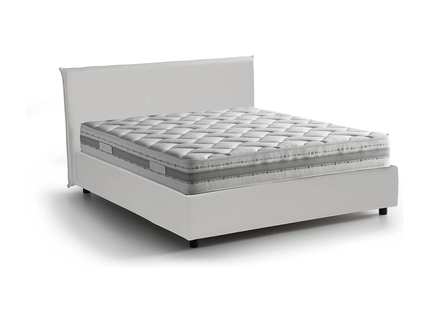 Doppelbett Bertilla, Bettkasten mit Kunstlederbezug, 100 % Made in Italy, Ã–ffnung vorne, inklusive Matratze 160 x 190 cm, WeiÃŸ