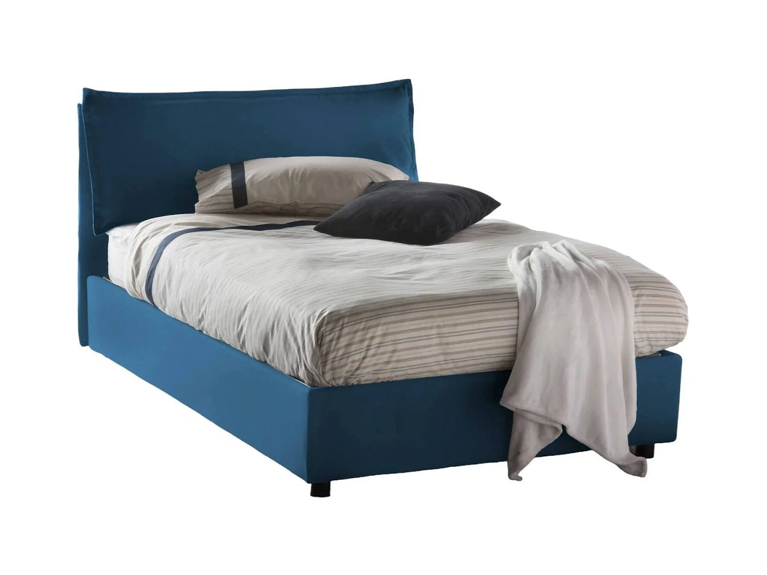 Desirée tweepersoonsbed, Opbergbed met stoffen bekleding, 100% Made in Italy, Opening aan de voorzijde, inclusief matras 120x190 cm, Blauw