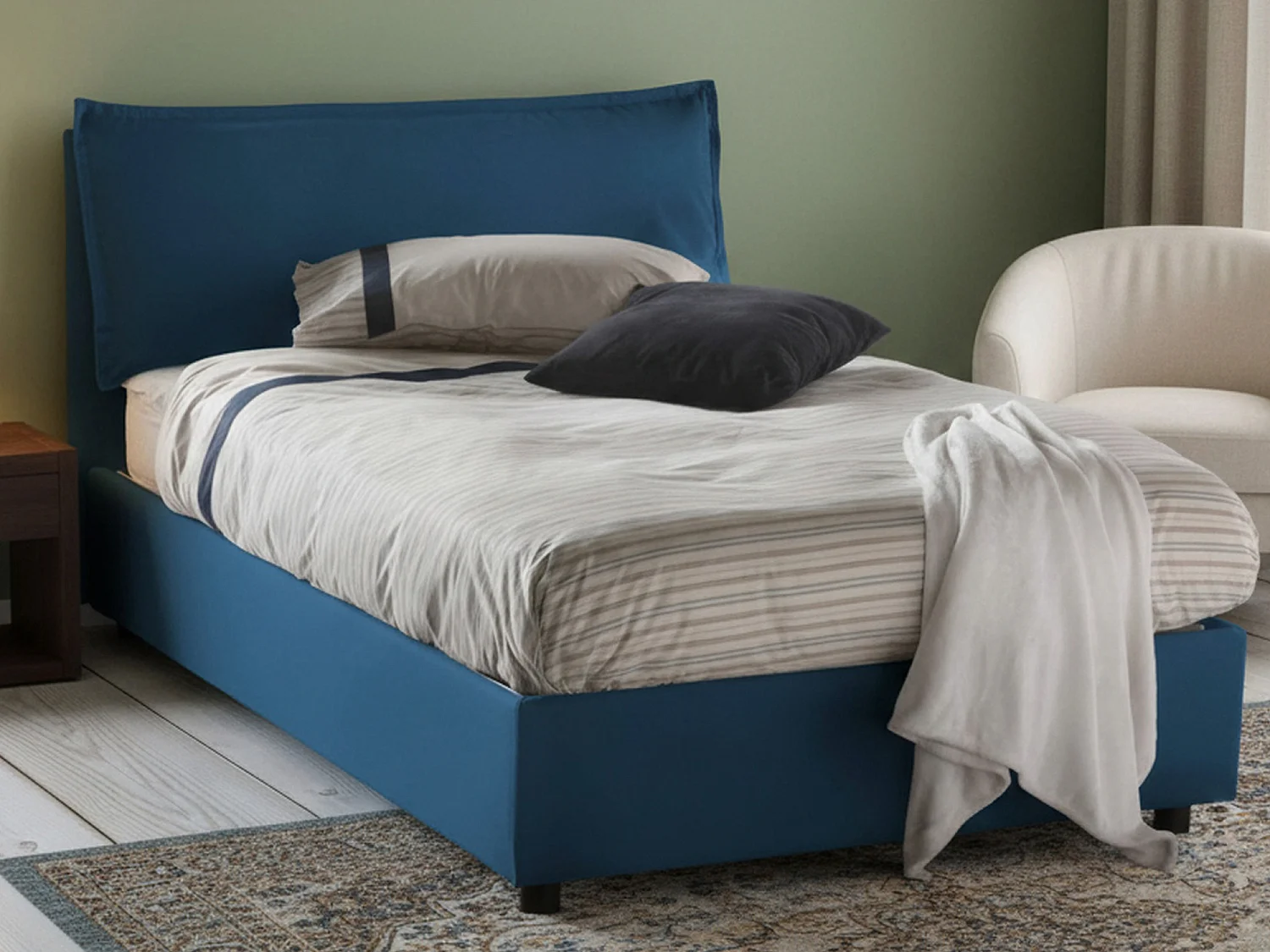 Talamo Italië Bed Anderhalf Persoon Desirée blauw Matras Inclusief Afneembaar, Opbergruimte Made in Italy