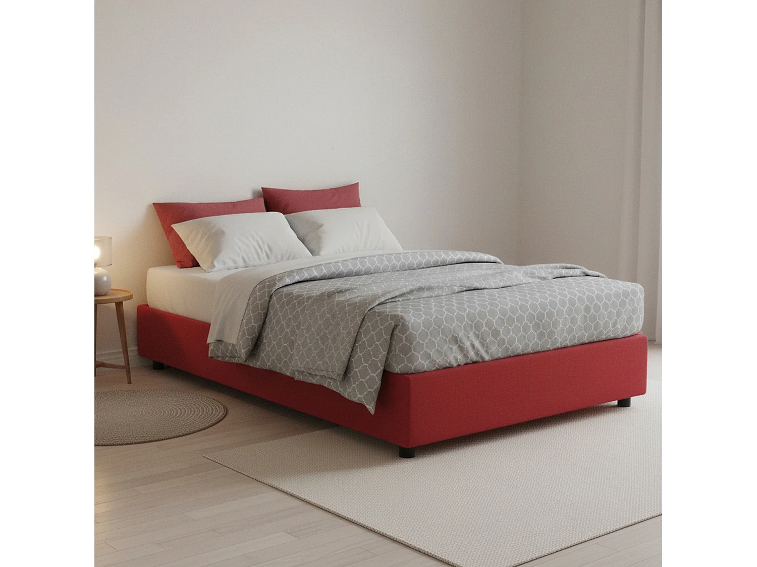 Talamo Italia, Halfhoog Bed Chiara Rood Inclusief Matras, Afneembaar, Opslag. Made in Italië