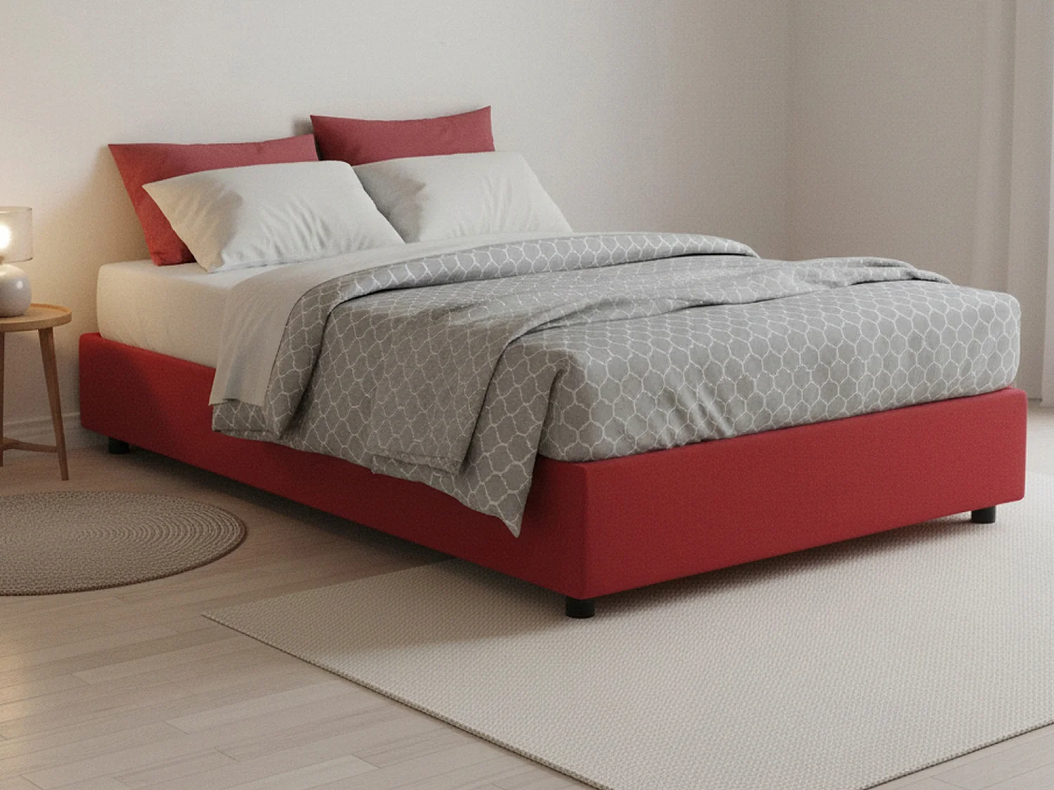 Talamo Italia, Halfhoog Bed Chiara Rood Inclusief Matras, Afneembaar, Opslag. Made in Italië