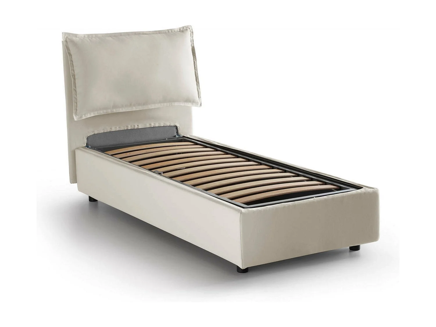 Cama individual Zusanne, Cama contenedor con revestimiento de tela, 100% Made in Italy, Apertura frontal, Apta para colchón de 90x190 cm, Beige