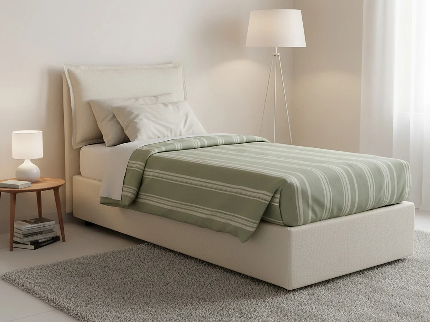 Lit simple Zusanne, Lit coffre avec revêtement en tissu, 100% Made in Italy, Ouverture frontale, adapté pour matelas 90x190 cm, Beige