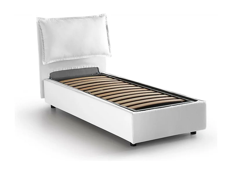Lit simple Rossella, Lit coffre avec revêtement en tissu, 100% Made in Italy, Ouverture frontale, avec matelas 80x200 cm inclus, Blanc