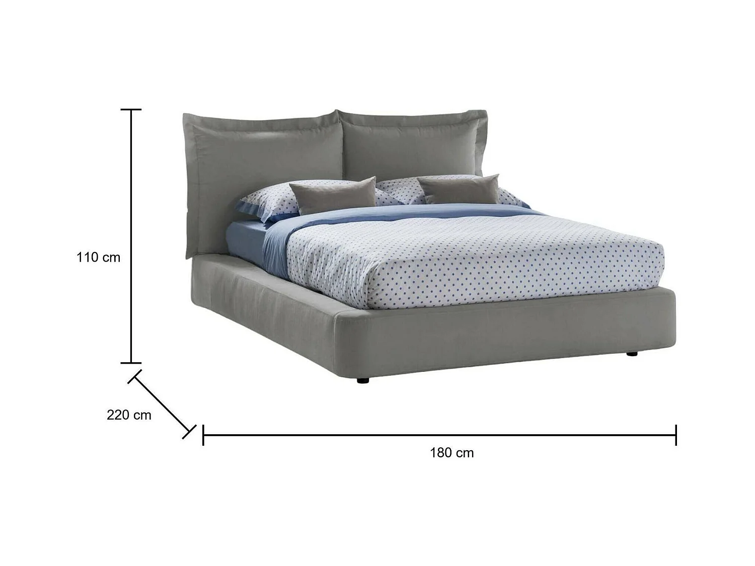 Lit double Cornelia, Lit coffre avec revêtement en tissu, 100% Made in Italy, Ouverture frontale, adapté pour matelas 160x190 cm, Gris