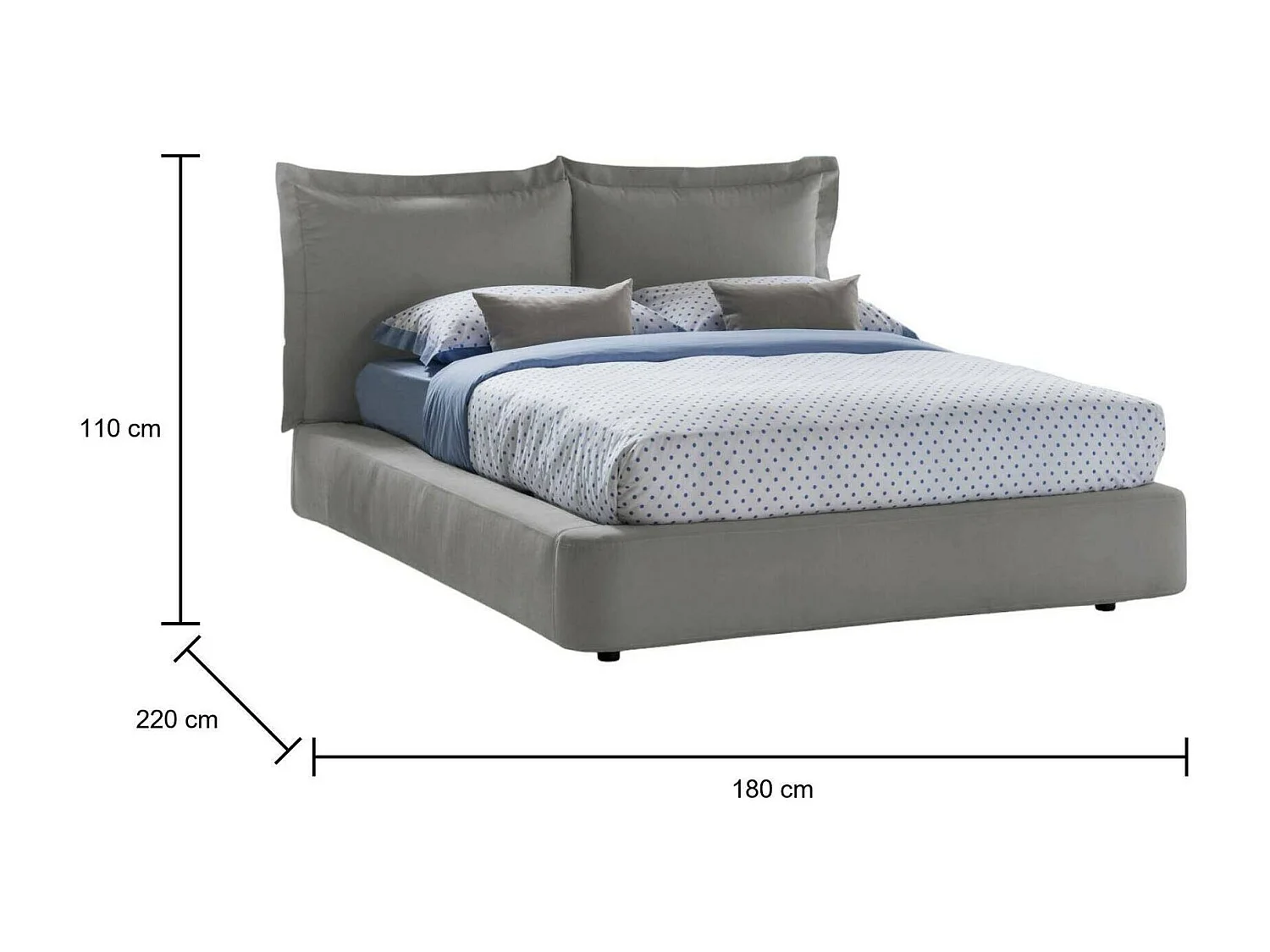 Cornelia Doppelbett, Bettkasten mit Stoffbezug, 100 % Made in Italy, Ã–ffnung vorne, geeignet für Matratzen 160 x 190 cm, Grau