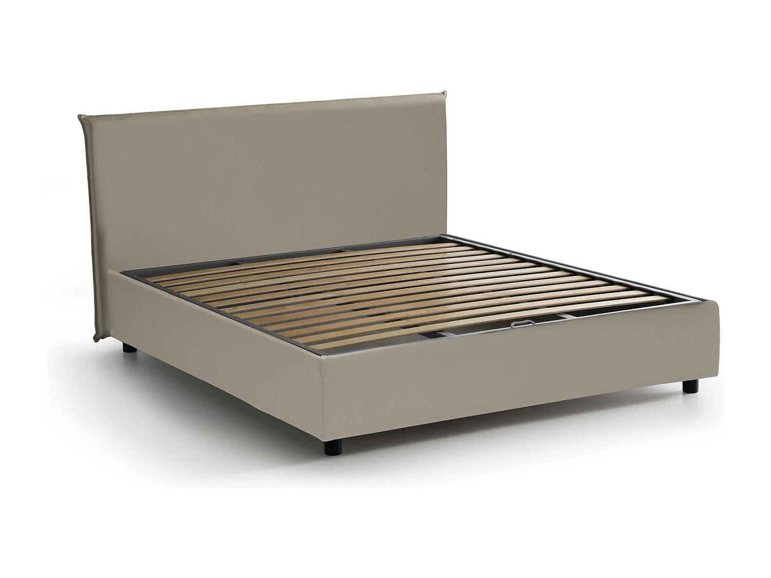 Lit double Bella, Lit coffre avec revêtement en éco-cuir, 100% Made in Italy, Ouverture frontale, avec matelas 140x200 cm inclus, Taupe