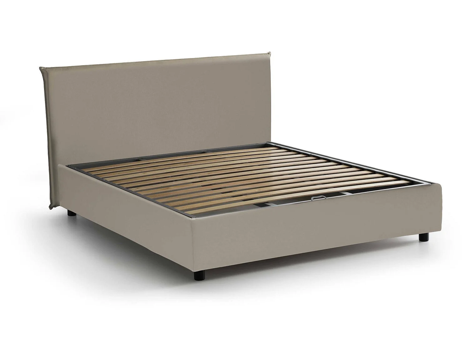 Lit double Bella, Lit coffre avec revêtement en éco-cuir, 100% Made in Italy, Ouverture frontale, avec matelas 140x200 cm inclus, Taupe