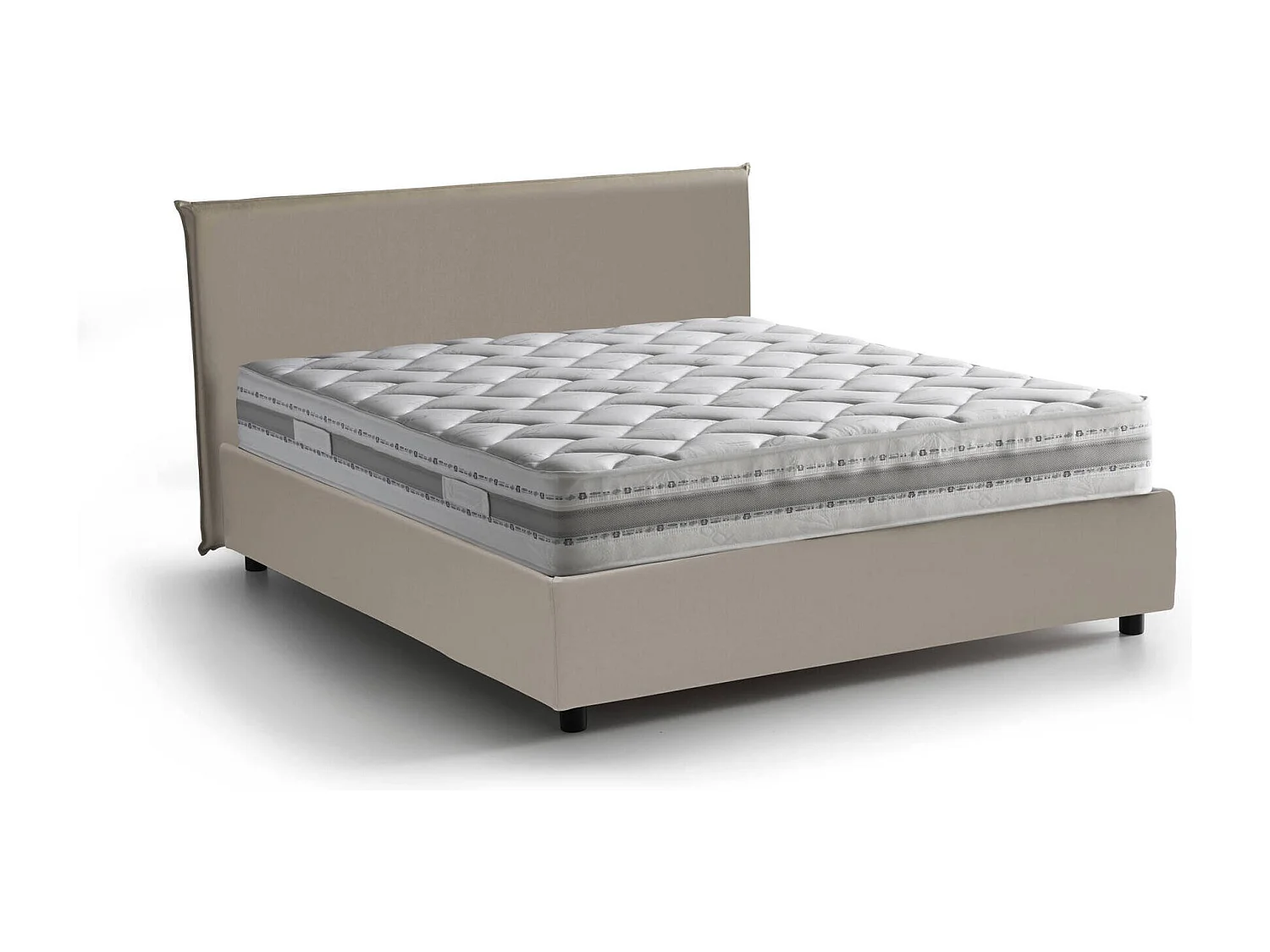 Letto matrimoniale Bella, Letto contenitore con rivestimento in ecopelle, 100% Made in Italy, Apertura frontale, con materasso Cm 140x200 incluso, Tortora