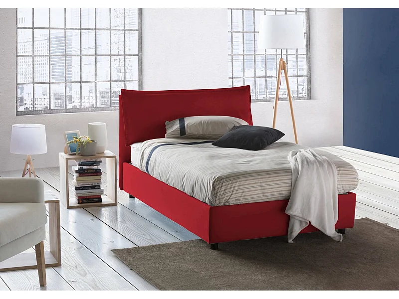 Lit double Gloria, Lit coffre avec revêtement en tissu, 100% Made in Italy, Ouverture frontale, adapté pour matelas 120x190 cm, Rouge