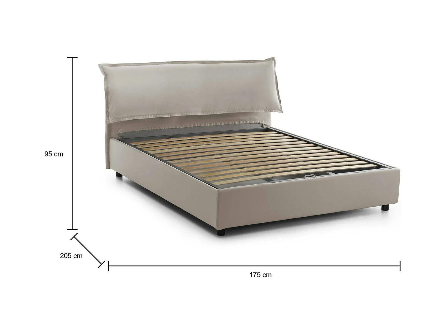 Lit double Clio, Lit coffre déhoussable avec tête de lit rembourrée et cadre de lit coffre, 100% Made in Italy, adapté pour matelas 160x190 cm, Taupe
