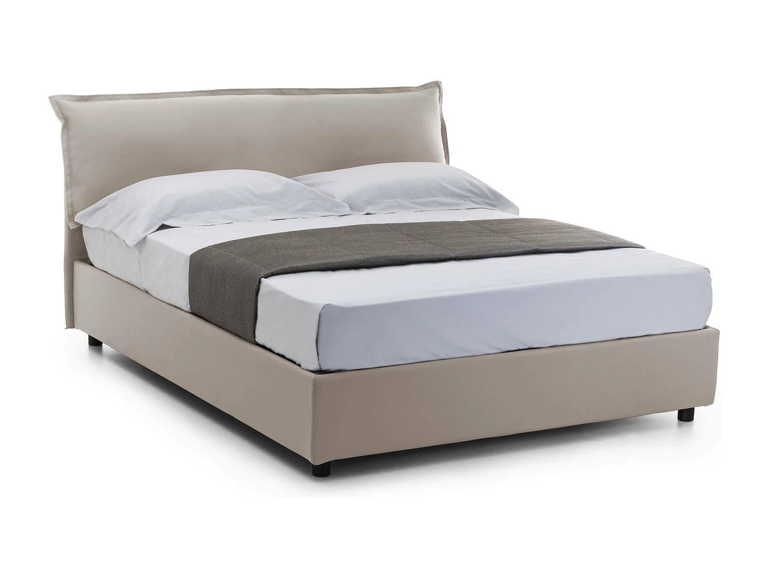 Lit double Clio, Lit coffre déhoussable avec tête de lit rembourrée et cadre de lit coffre, 100% Made in Italy, adapté pour matelas 160x190 cm, Taupe