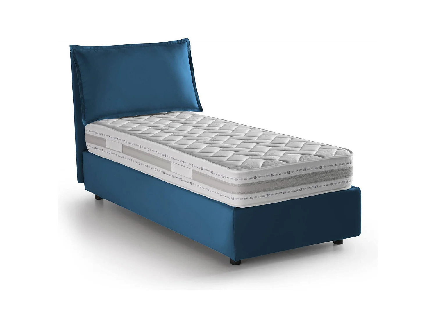 Lit simple Penelope, Lit coffre avec revêtement en tissu, 100% Made in Italy, Ouverture frontale, avec matelas 90x190 cm inclus, Bleu