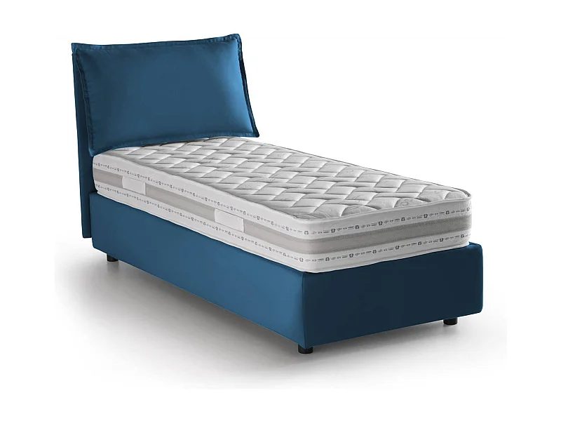 Cama de solteiro Penelope, Cama arrumação com forro de tecido, 100% Fabricado na Itália, Abertura frontal, com colchão 90x190 cm incluído, Azul