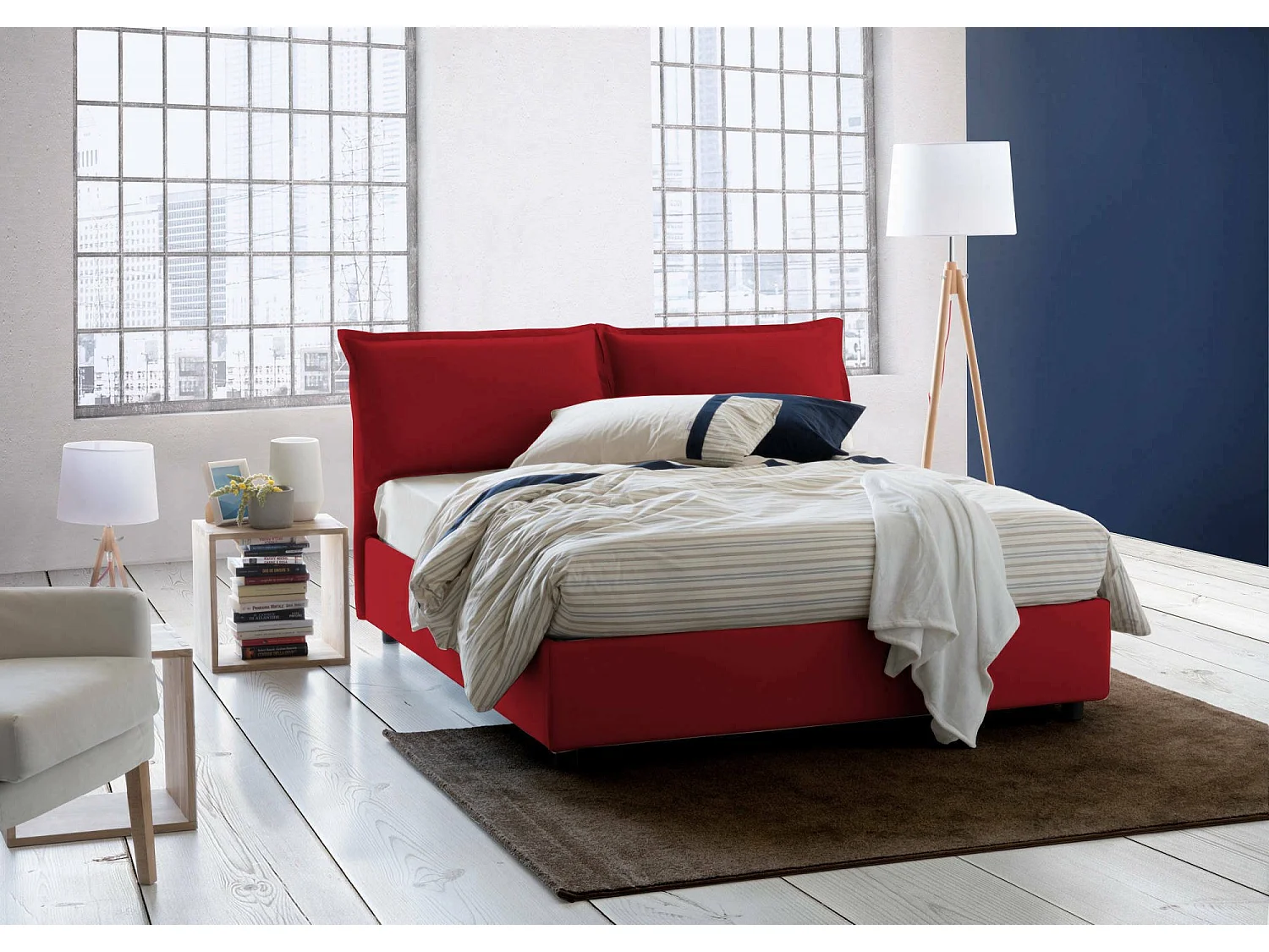 Letto matrimoniale Agnese, Letto contenitore con rivestimento in tessuto, 100% Made in Italy, Apertura frontale, adatto per materasso Cm 140x190, Rosso