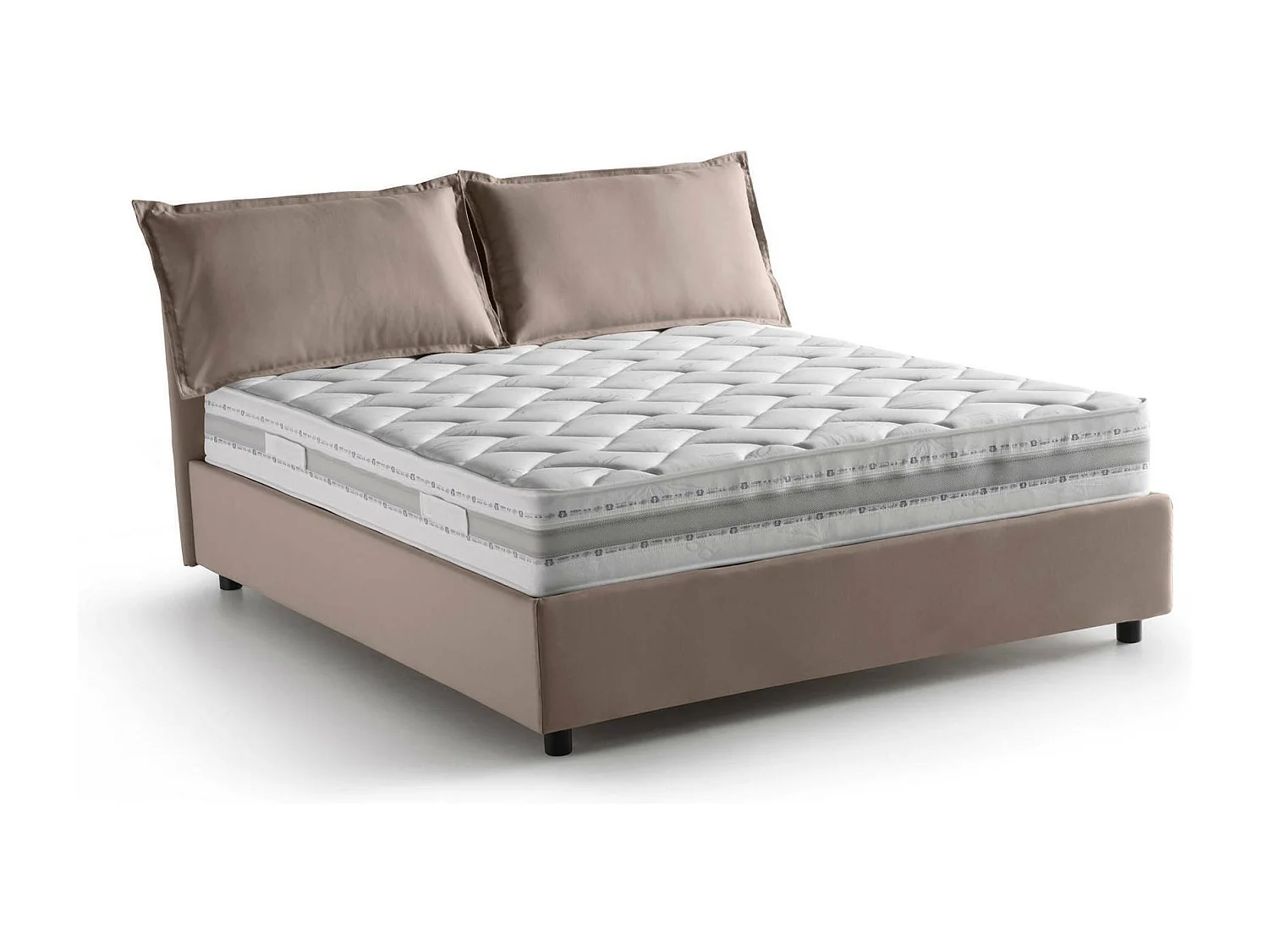 Lit double Denise, Lit coffre avec revêtement en tissu, 100% Made in Italy, Ouverture frontale, avec matelas 160x190 cm inclus, Taupe