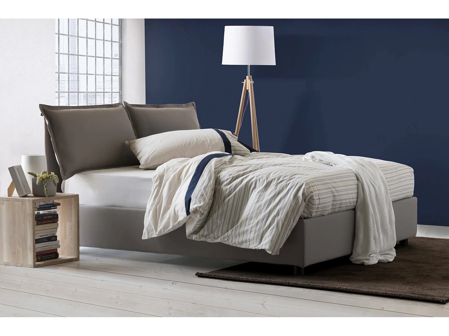 Lit double Denise, Lit coffre avec revêtement en tissu, 100% Made in Italy, Ouverture frontale, avec matelas 160x190 cm inclus, Taupe