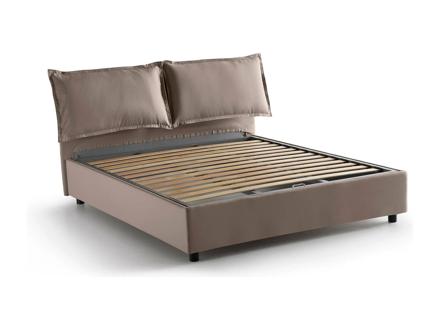Lit double Denise, Lit coffre avec revêtement en tissu, 100% Made in Italy, Ouverture frontale, avec matelas 160x190 cm inclus, Taupe