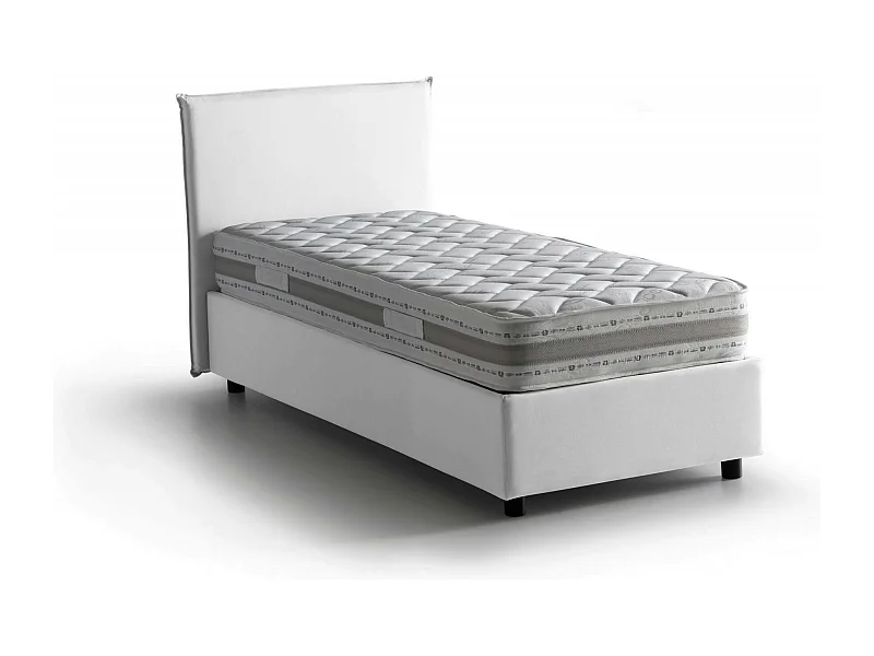 Lit double Beata, Lit coffre avec revêtement en tissu, 100% Made in Italy, Ouverture frontale, avec matelas 140x190 cm inclus, Blanc