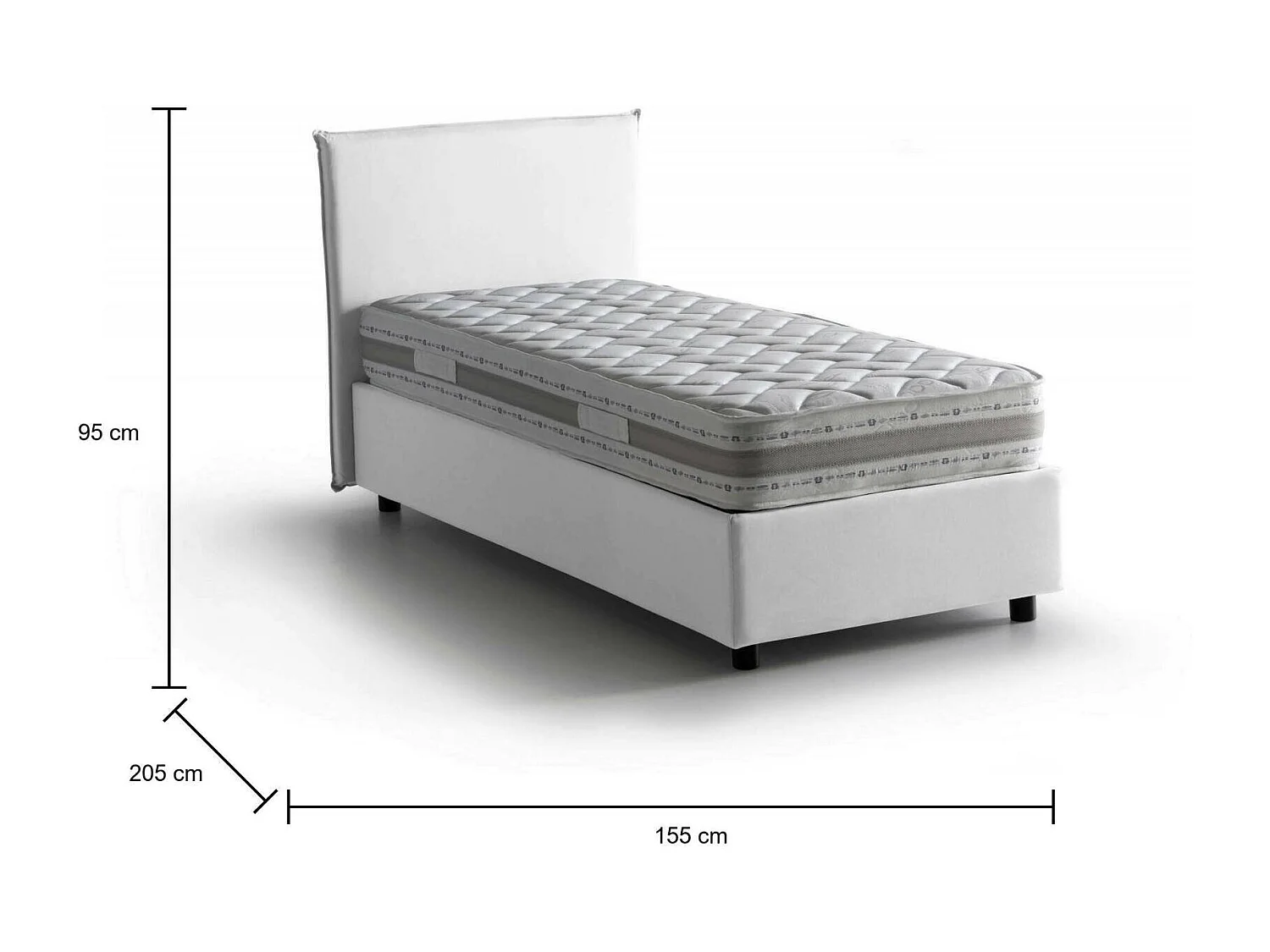 Lit double Beata, Lit coffre avec revêtement en tissu, 100% Made in Italy, Ouverture frontale, avec matelas 140x190 cm inclus, Blanc