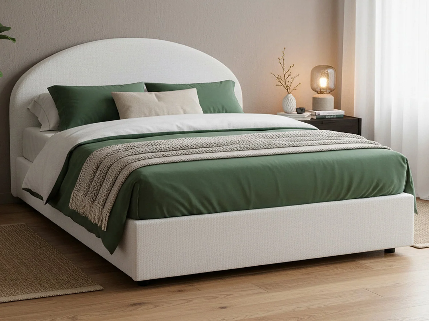 Cama de casal Giulia, Cama de arrumação com forro de tecido, 100% Fabricado em Itália, Abertura frontal, adequada para colchão 160x200 cm, Branco