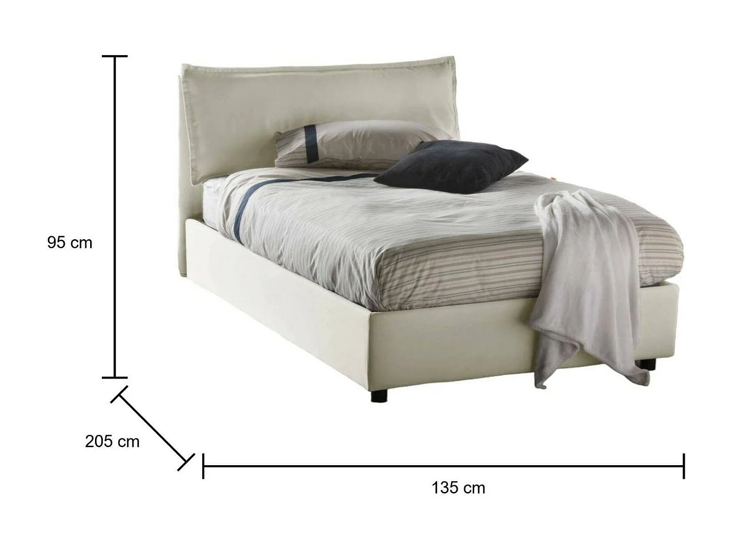 Cama doble Gloria, canapé con revestimiento de tela, 100% Made in Italy, apertura frontal, apto para colchón de 120x190 cm, Beige